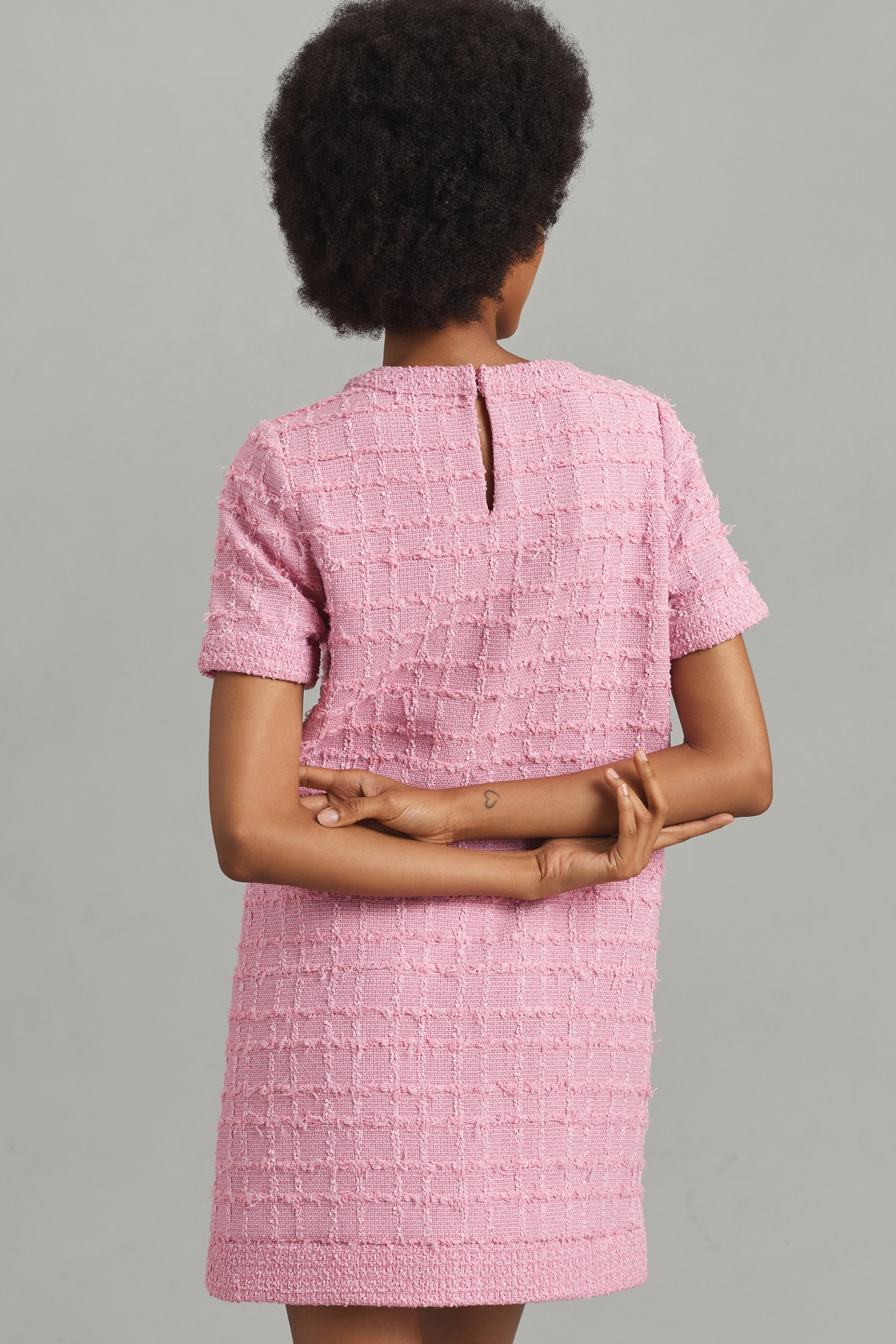 Endless Rose Short-Sleeve Tweed Shift Mini Dress