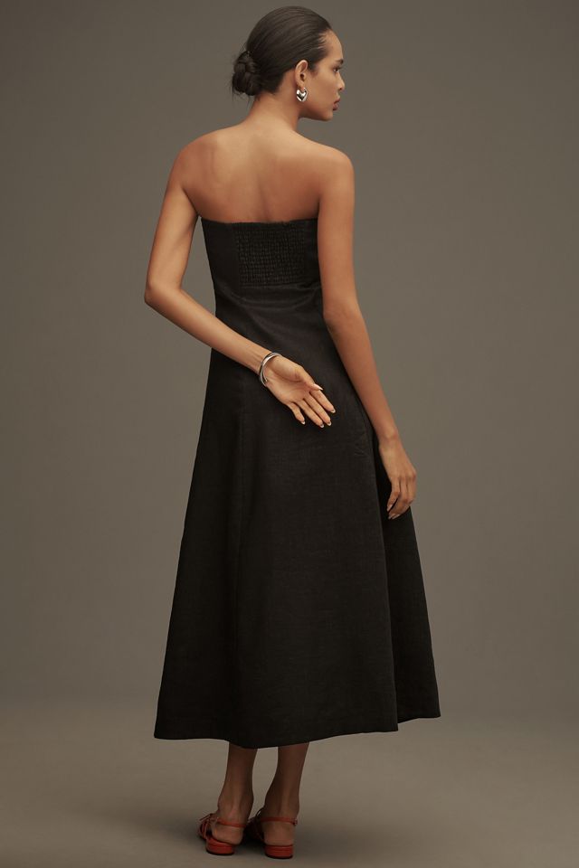 strapless linen midi dress