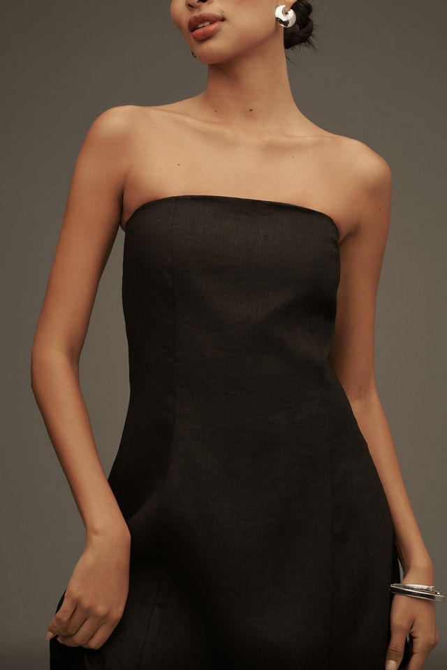 strapless linen midi dress
