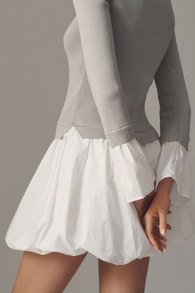独特な店 Long-Sleeve Rose Endless Twofer Dress Mini Bubble ワンピース