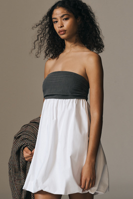 Shop Endless Rose Strapless Twofer Bubble Mini Dress In Grey