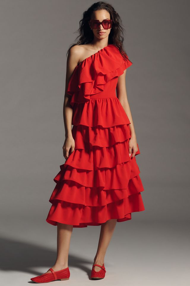 Endless Rose One-Shoulder Ruffled A-Line Midi Dress #1