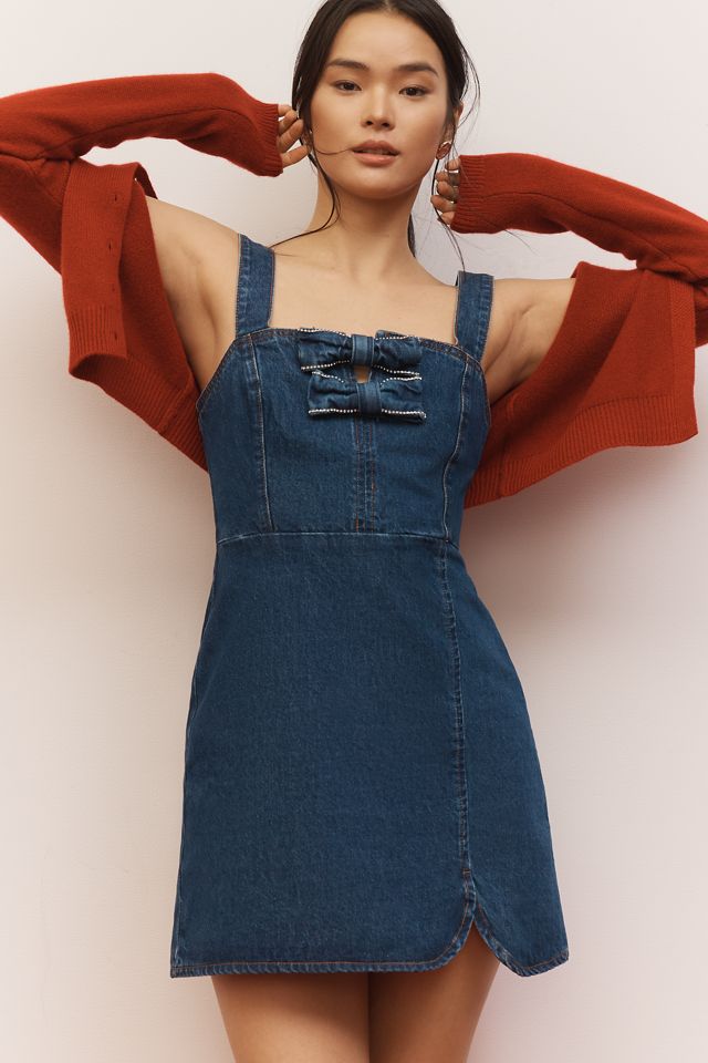 Endless Rose Square-Neck Bow Denim Mini Dress #3