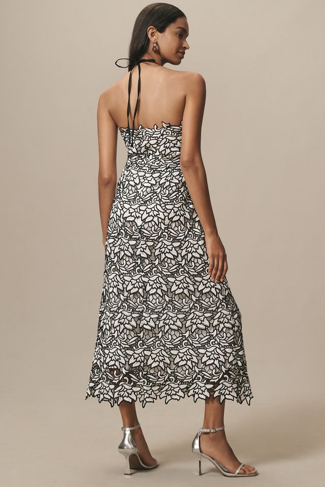 Endless Rose Sleeveless Linen Blend Halter Lace Midi Dress #2