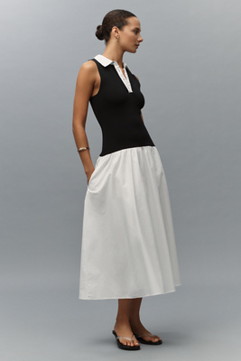 Endless Rose Sleeveless Collared Twofer Drop-waist Midi Dress