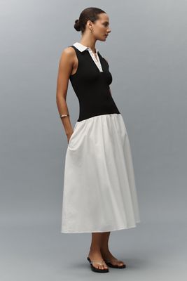 Endless Rose Sleeveless Collared Twofer Drop-Waist Midi Dress