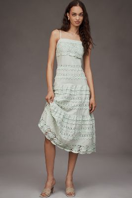 ENDLESS ROSE LINEN BLEND SLEEVELESS SQUARE-NECK A-LINE MIDI DRESS 