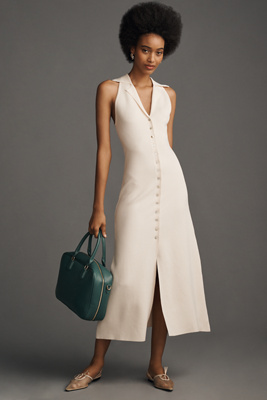 Endless Rose Sleeveless Halter Button-front Midi Dress