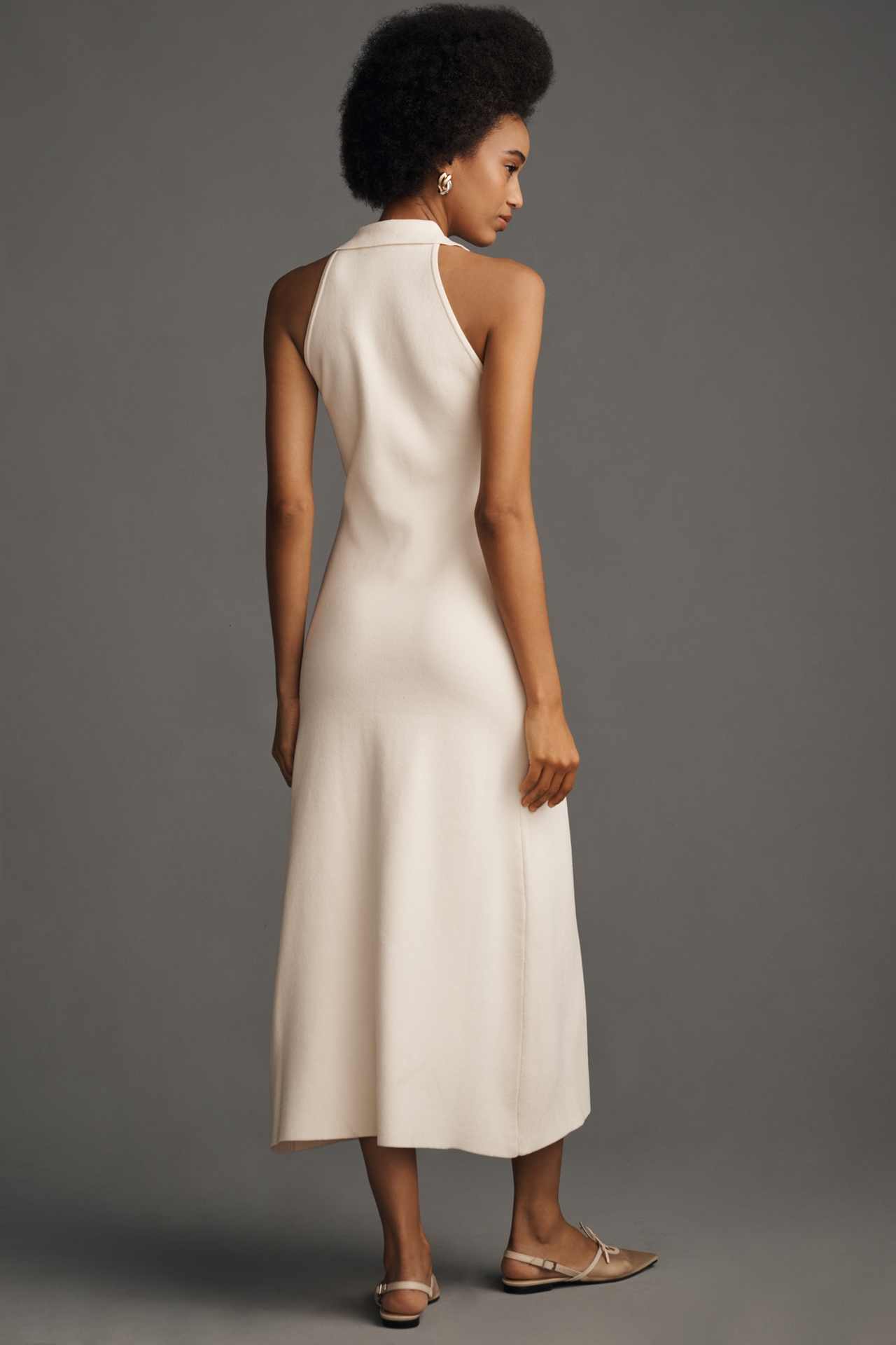 Endless Rose Sleeveless Halter Button-Front Midi Dress