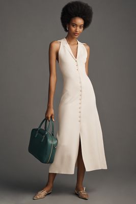 Endless Rose Sleeveless Halter Button-Front Midi Dress