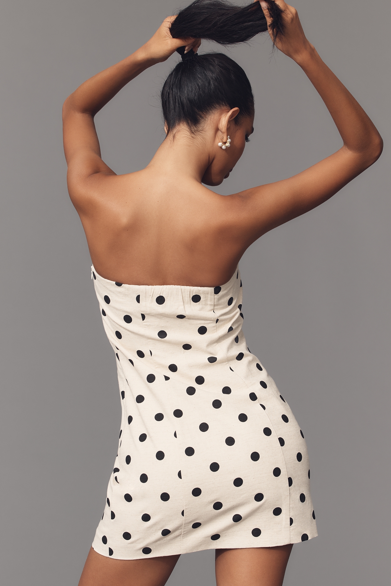 Endless Rose Strapless Button-Front Cotton Linen Mini Dress