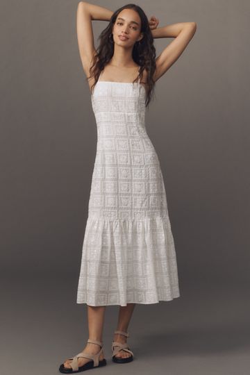 Endless Rose Linen Blend Sleeveless Square-Neck A-Line Midi Dress