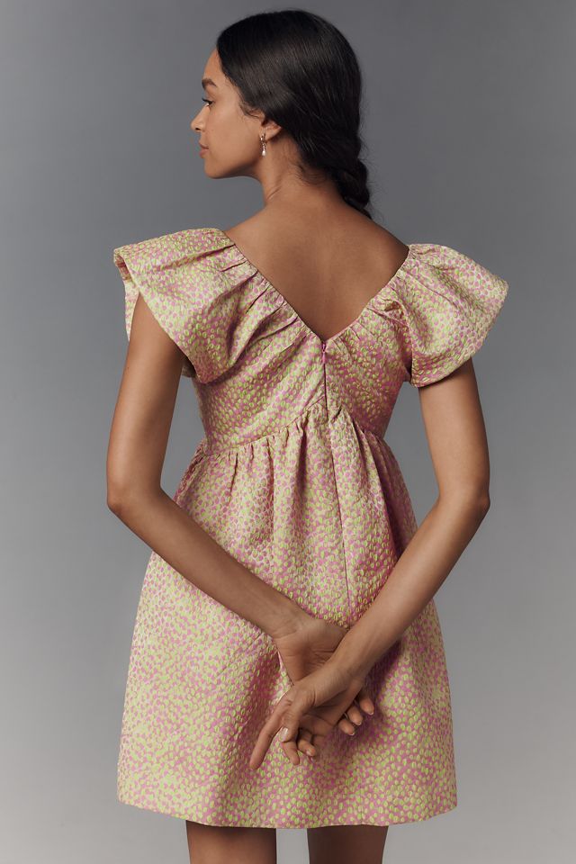 Endless Rose Ruffle-Sleeve V-Neck Babydoll Jacquard Mini Dress #3