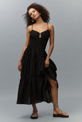 ENDLESS ROSE SLEEVELESS SMOCKED TIERED A-LINE MIDI DRESS 
