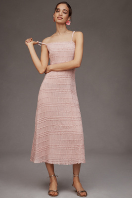 Endless Rose Sleeveless Square-Neck Shirred Midi Dress