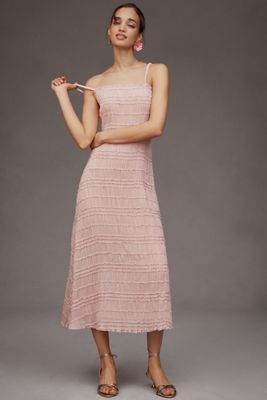 Endless Rose Sleeveless Square-Neck Shirred Midi Dress