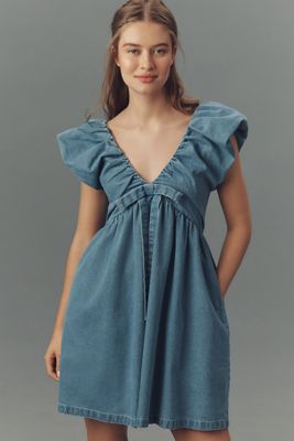 Endless Rose Sleeveless V-Neck Denim Babydoll Mini Dress