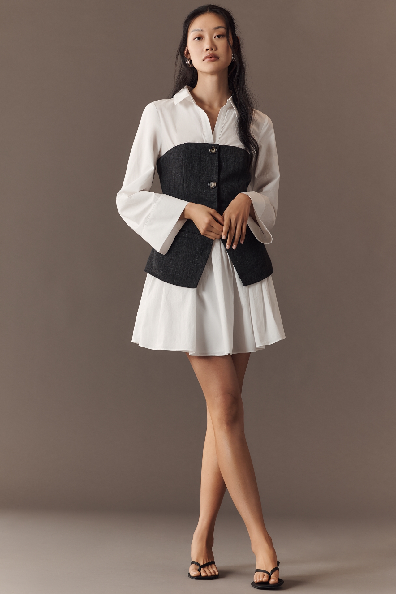 Endless Rose Long-Sleeve Twofer Vest Mini Dress
