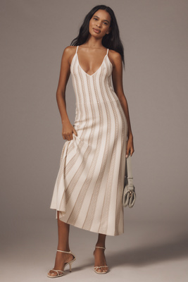 Endless Rose Sleeveless V-neck Lurex Midi Dress In Neutral