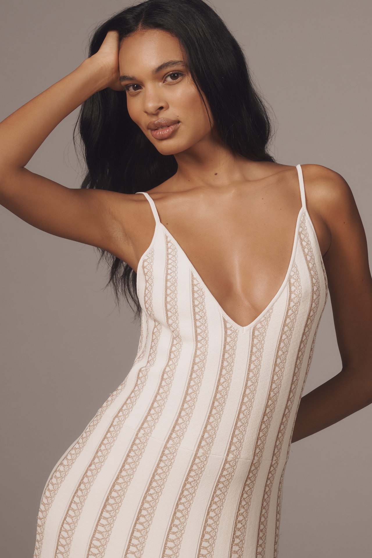 Endless Rose Sleeveless V-Neck Lurex Midi Dress