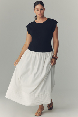 Endless Rose Knit Drop-waist Fit & Flare Midi Dress In Black
