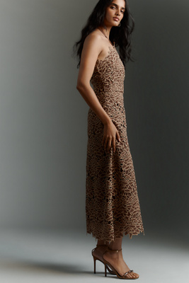 Endless Rose Halter Lace Midi Dress In Brown