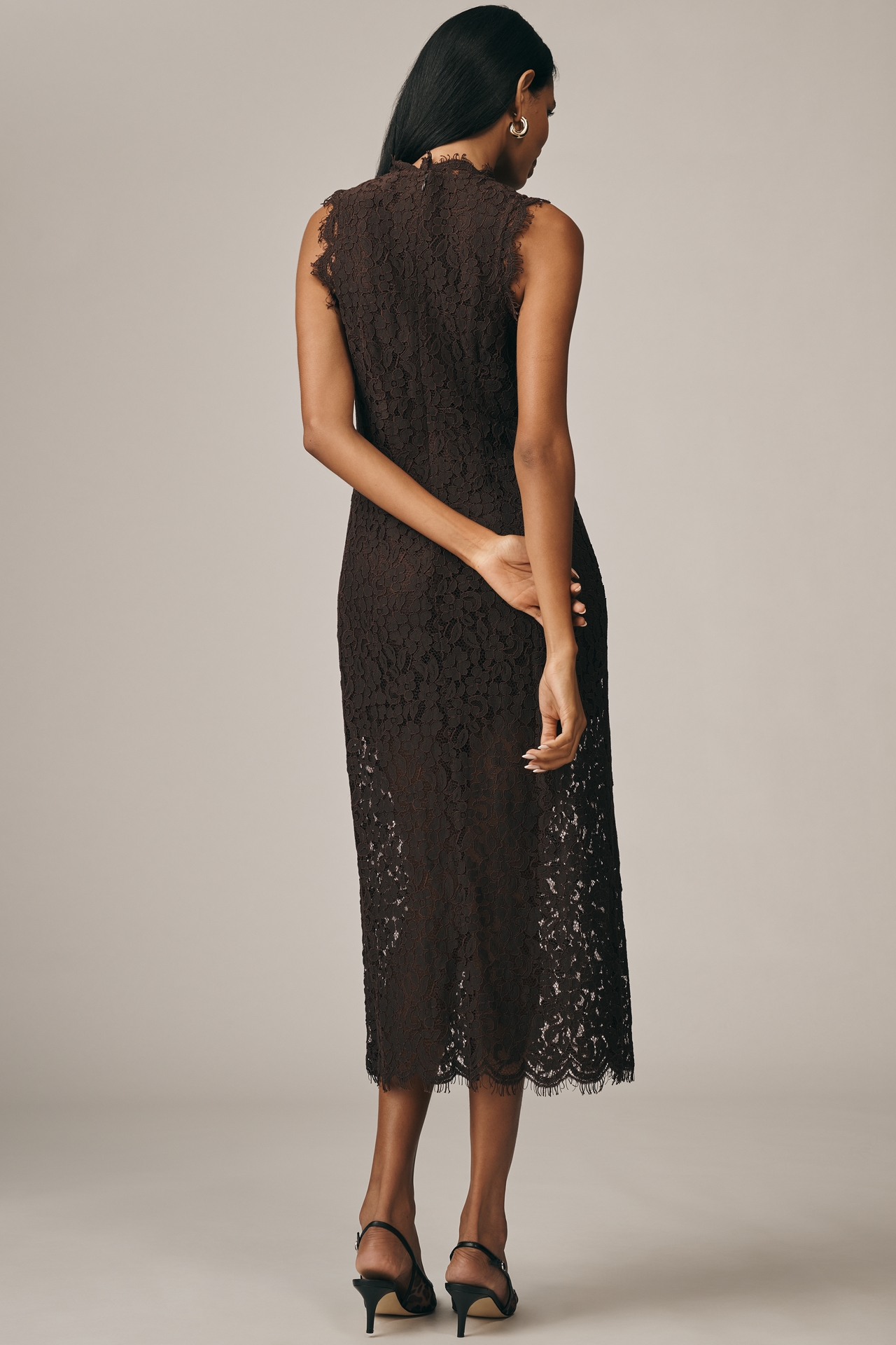 Endless Rose Sleeveless Mock-Neck Lace Midi Dress