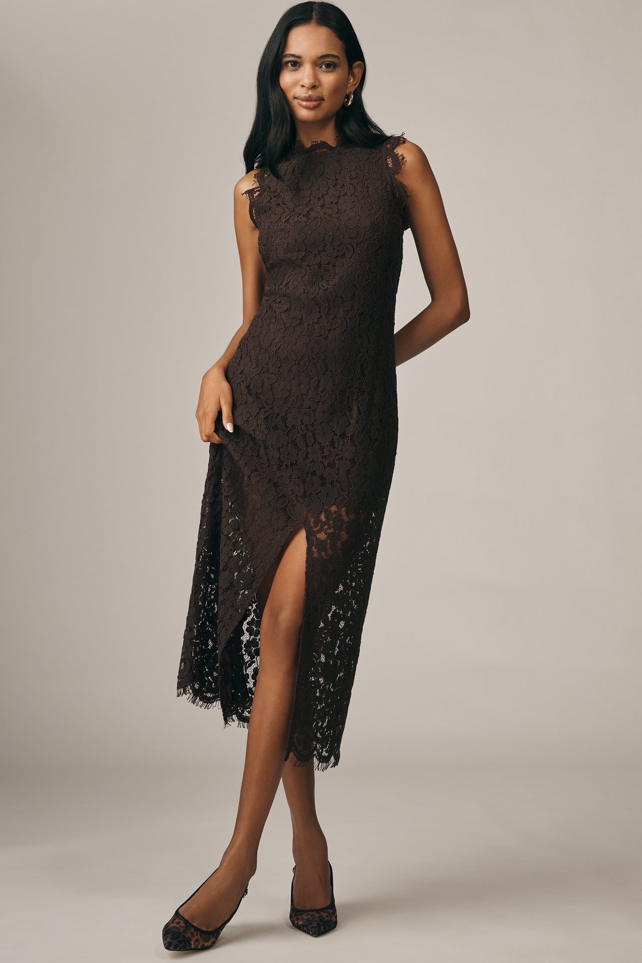 Endless Rose Sleeveless Mock-Neck Lace Midi Dress
