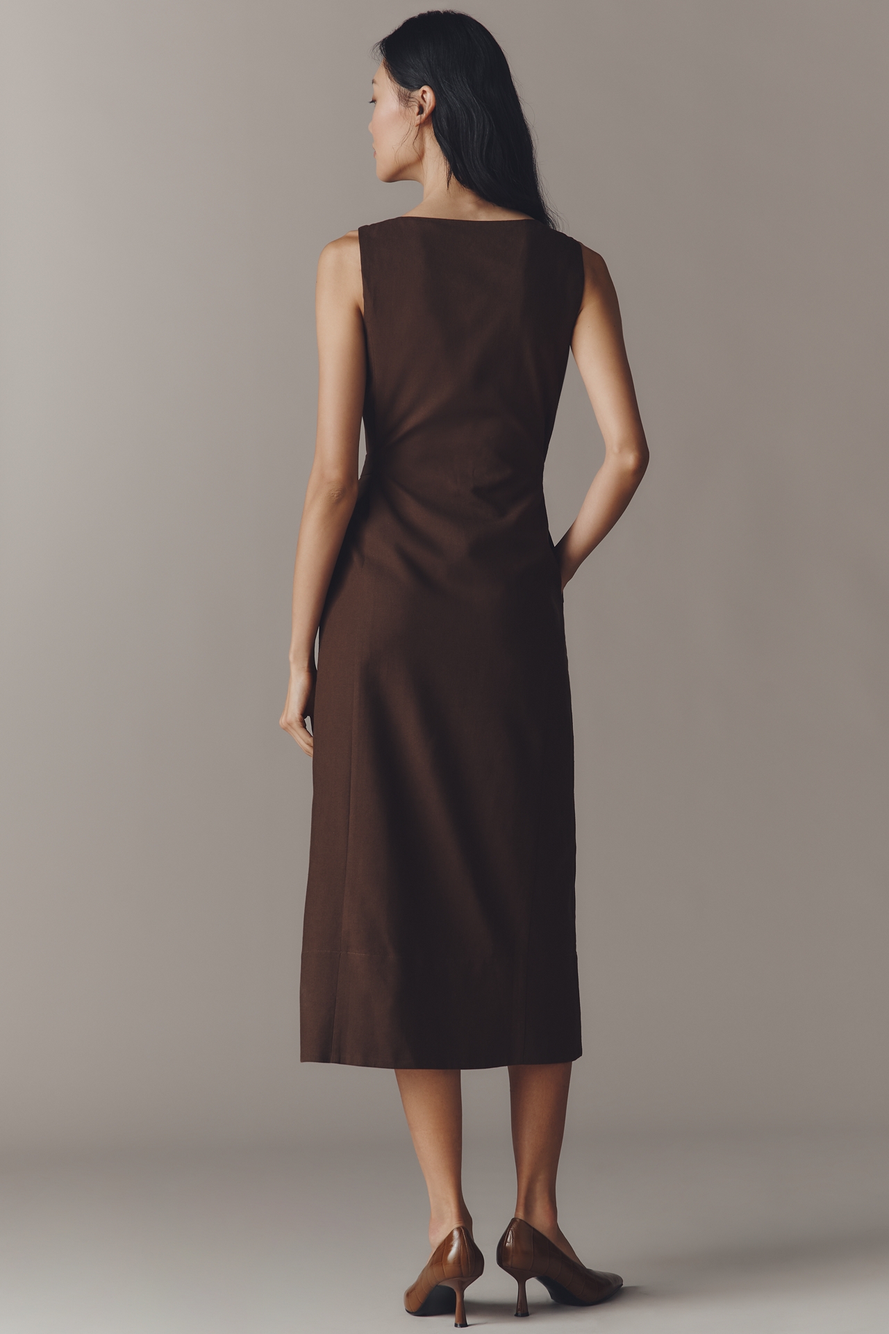 Endless Rose Linen Blend Boat-Neck Midi Dress