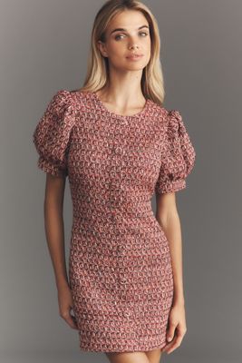 Endless Rose Puff-Sleeve Tweed Mini Dress