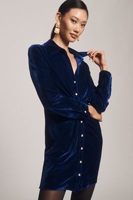 Endless Rose Long-Sleeve Velvet Mini Shirt Dress