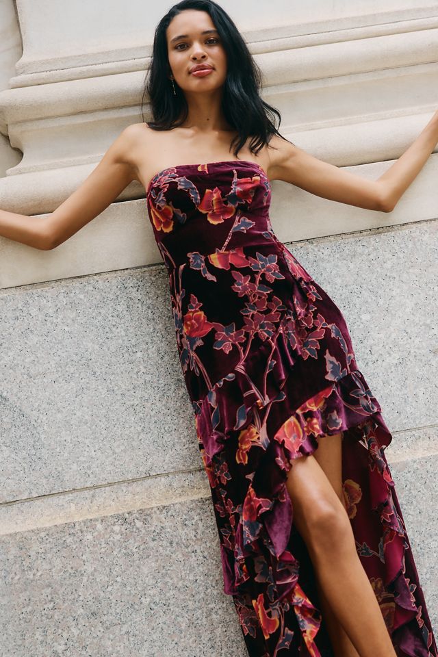 Endless Rose Strapless Ruffled Velvet High-Low Dress #2