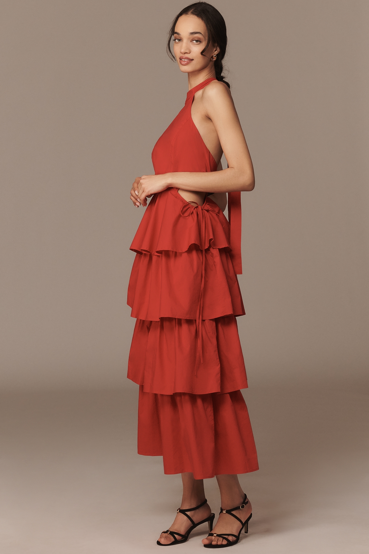 Endless Rose Tiered Halter Cutout Cotton Midi Dress