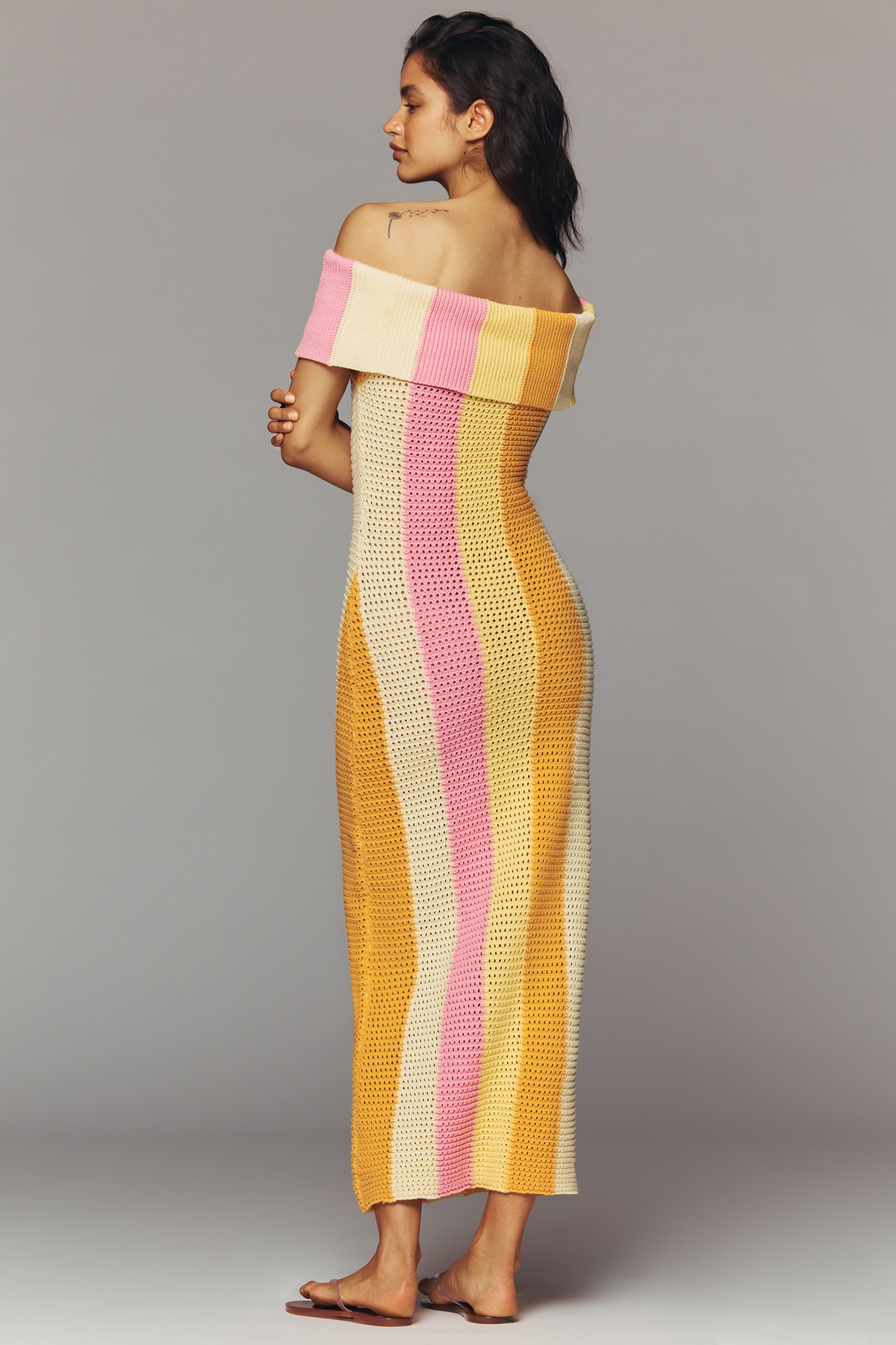 Endless Rose Off-Shoulder Striped Knit Midi Dress