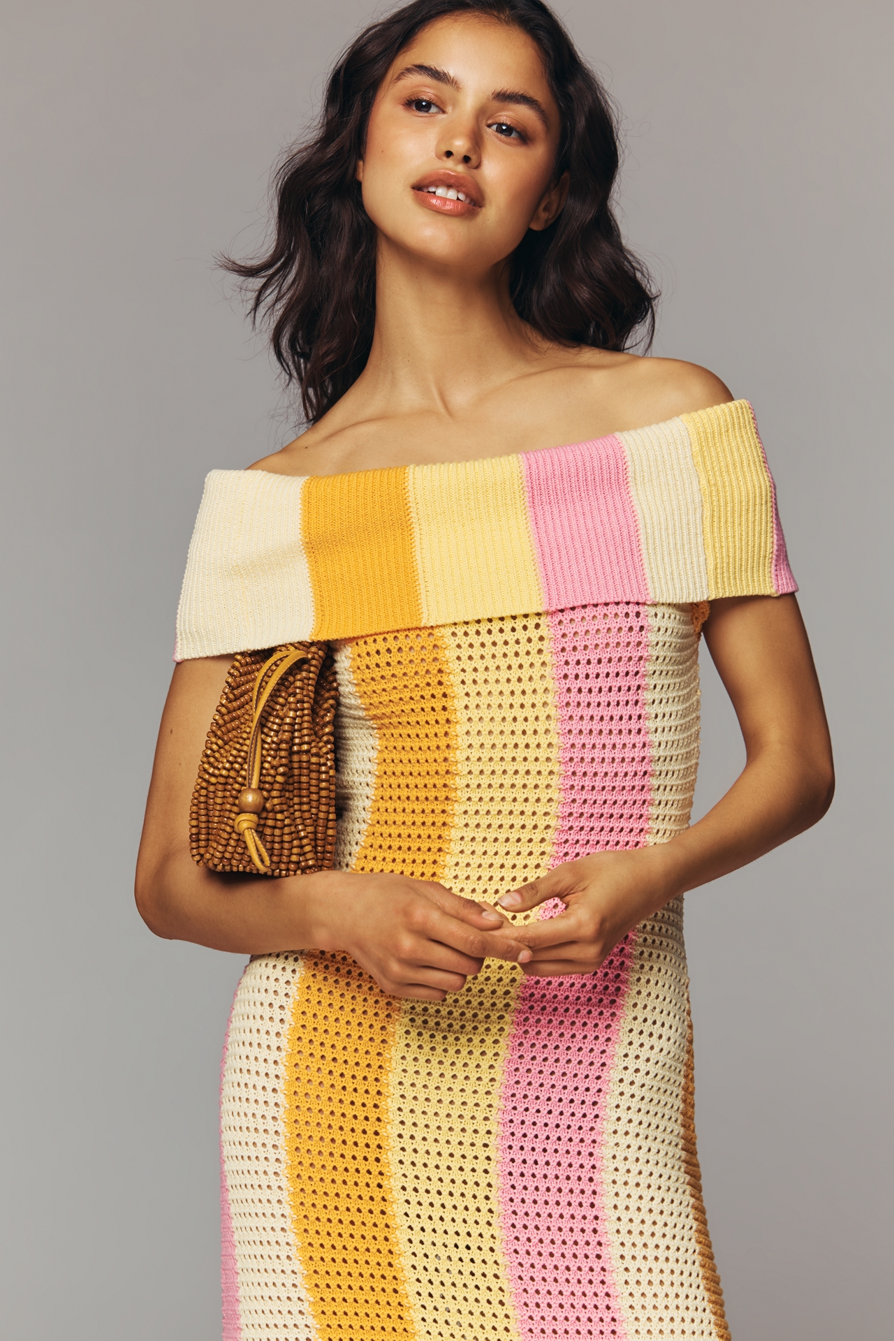 Endless Rose Off-Shoulder Striped Knit Midi Dress