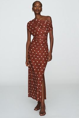 drop waist dress formal Ruched Maxi -Brown- FINAL SALE – 120 cm (47”)Model is Atelier Versace - Fall Exchange Group - Pants size:S / 4-6
