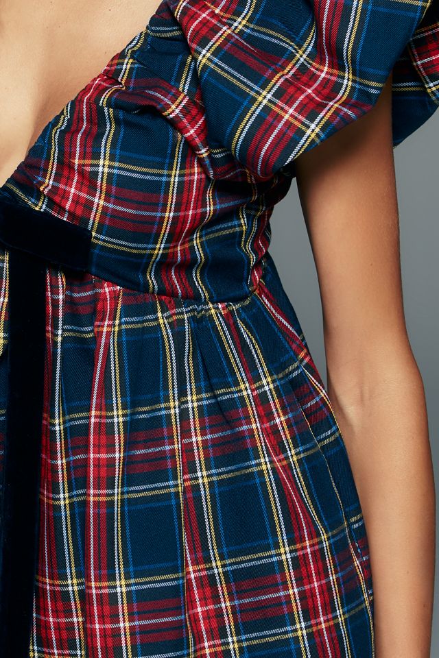 Endless Rose Plaid Flutter Sleeve Mini Dress #1