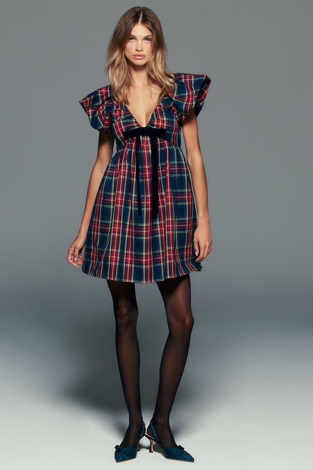 Endless Rose Plaid Flutter Sleeve Mini Dress #3