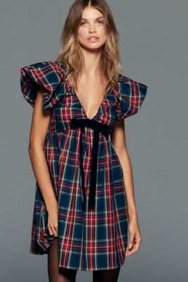 Endless Rose Plaid Flutter Sleeve Mini Dress