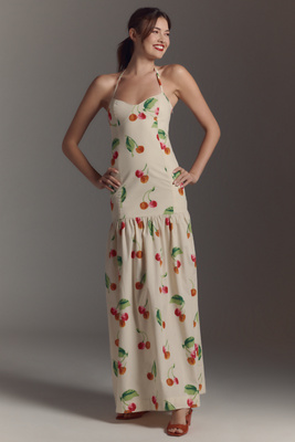 Drop-Waist Halter Maxi Dress