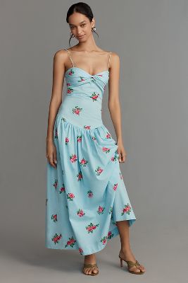 S/W/F SLEEVELESS SWEETHEART DROP-WAIST MAXI DRESS 