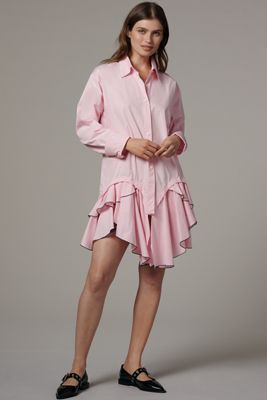 S/W/F Long-Sleeve Ruffled Mini Shirt Dress