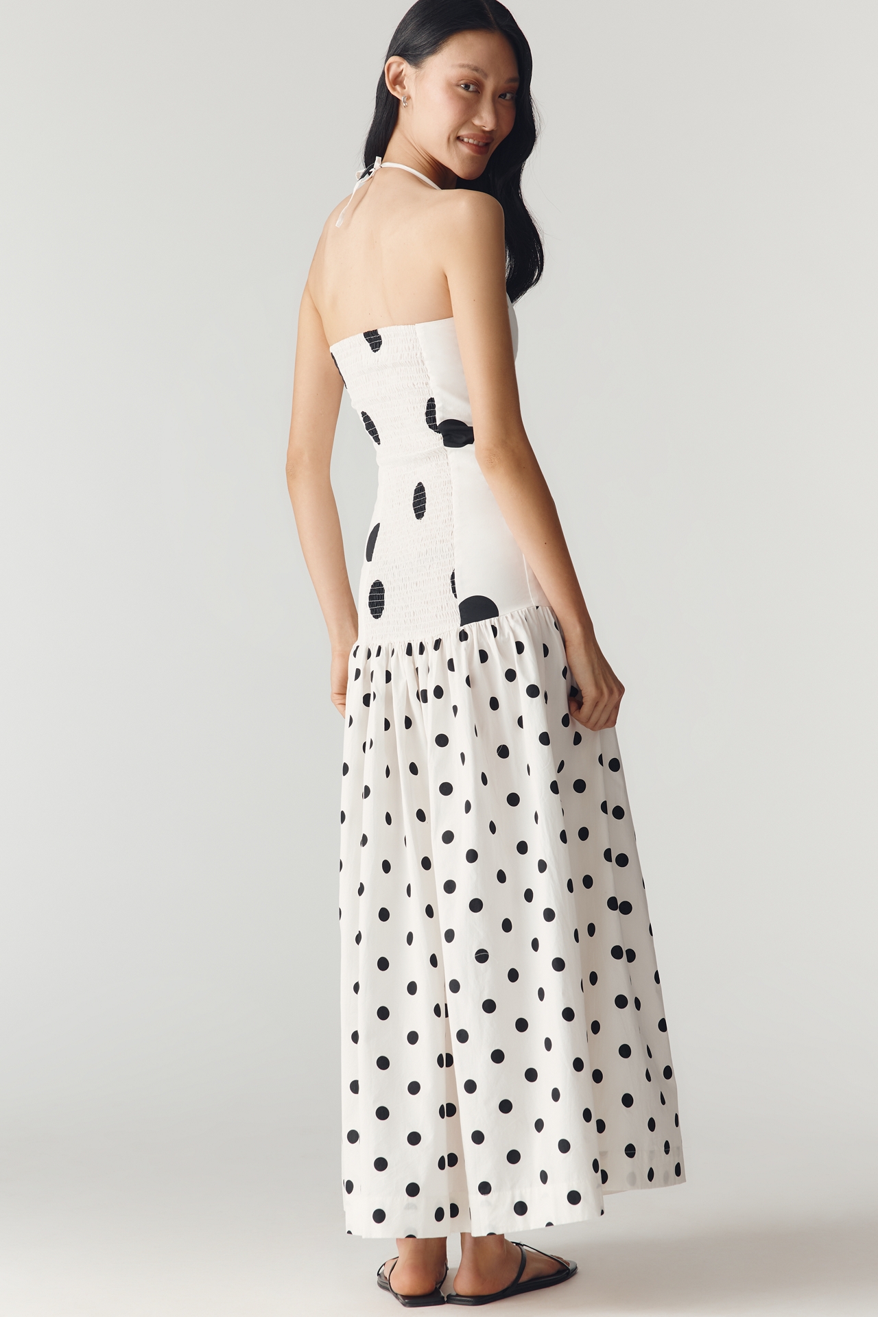 S/W/F Dotted Halter Maxi Dress