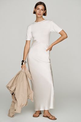 S/W/F Asymmetrisches Satin-Maxi-Trägerkleid