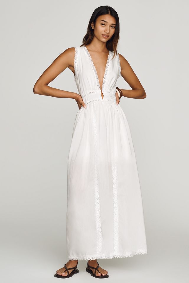 S/W/F Plunge Lace Pinafore Maxi Dress | Anthropologie