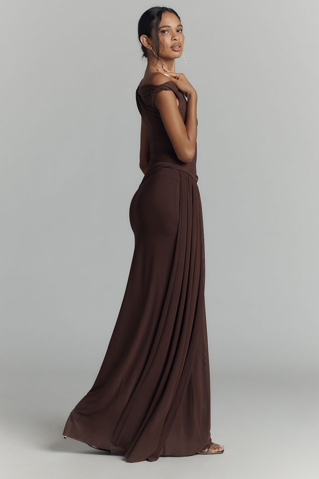 MISHA Sisal Asymmetrical Draped Mesh Maxi Dress #2