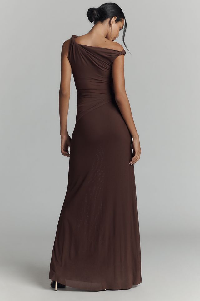 MISHA Sisal Asymmetrical Draped Mesh Maxi Dress #3