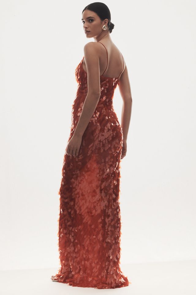 MISHA Sapphire Sequin Plunge Maxi Gown #6