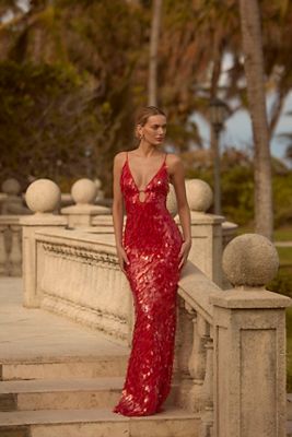 MISHA Nyra One-Shoulder Metallic Slim Maxi Dress | Anthropologie
