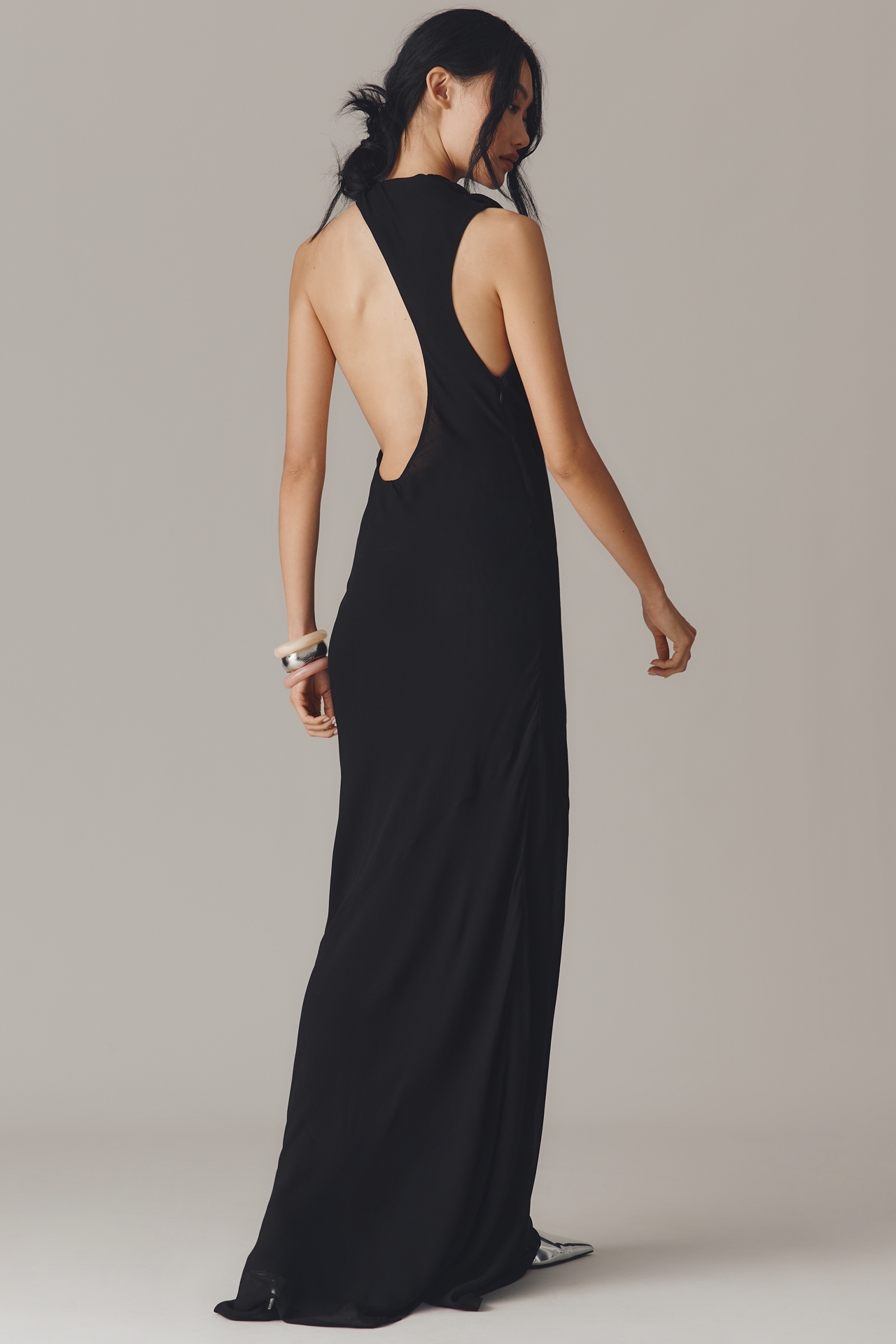 MISHA Cascada Halter Hardware Draped Maxi Dress